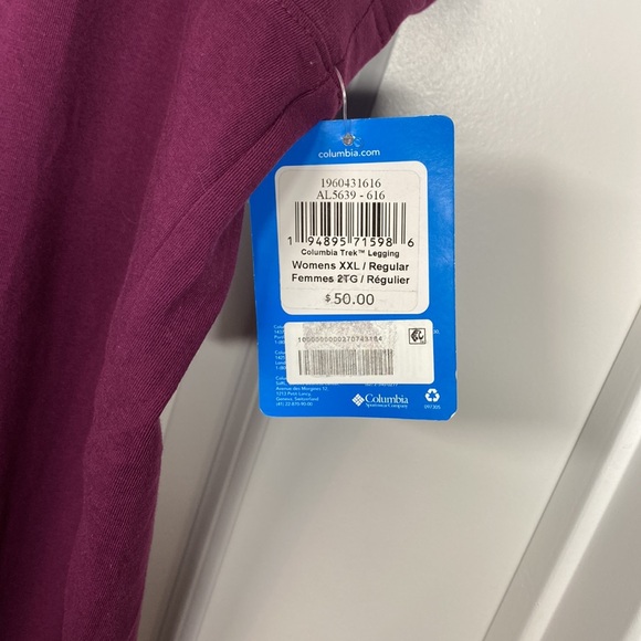 2/$18 Columbia NWT XXL burgundy legging joggers with pockets - Picture 3 of 5